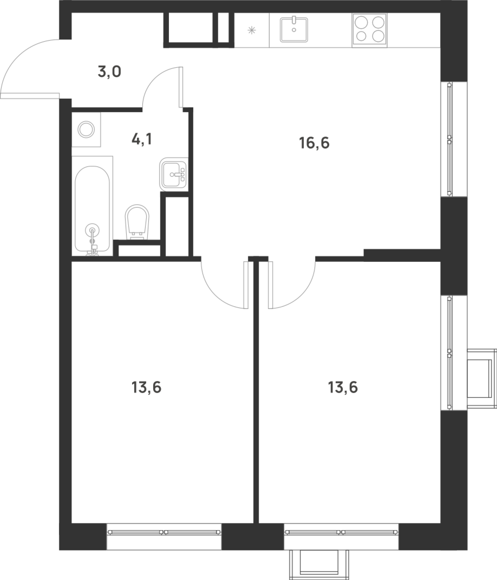 2-комнатная 50 м2 в ЖК Форевиль корпус null этаж 14
