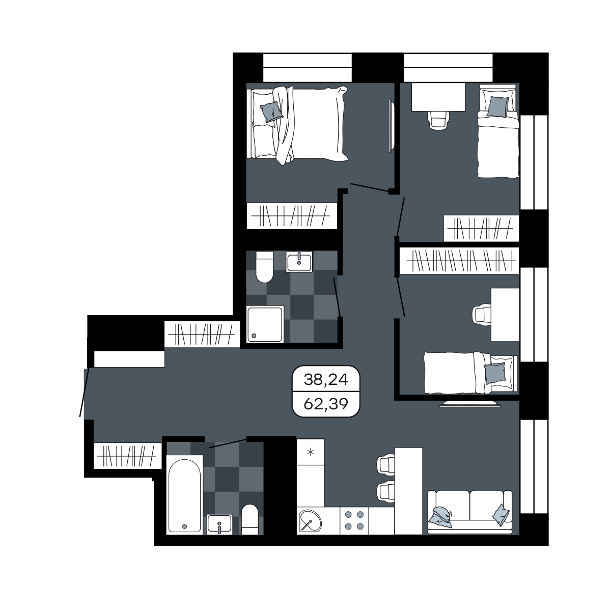 4-комнатная 62 м2 в ЖК Парк Авеню корпус null этаж 21