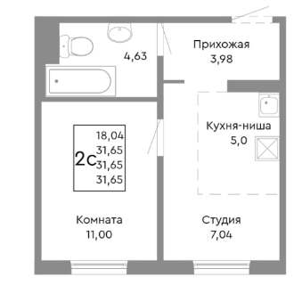 1-комнатная 31.6 м2 в ЖК undefined корпус null этаж 3