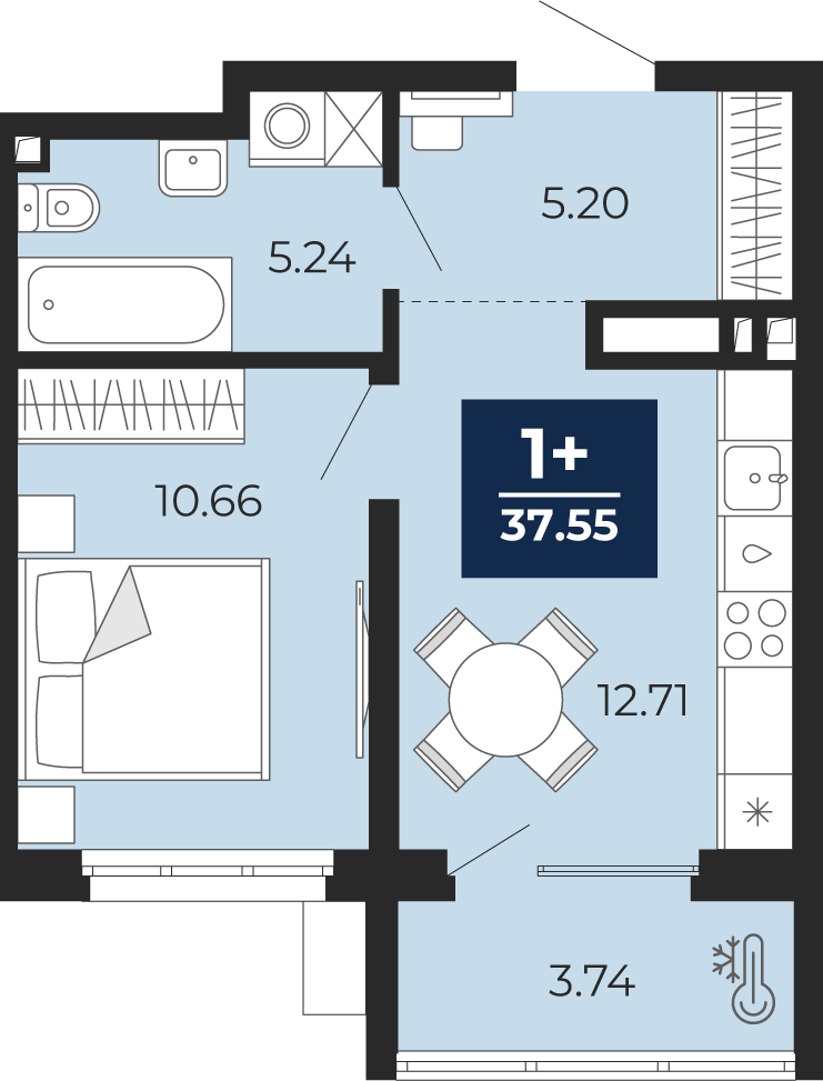 1-комнатная 33 м2 в ЖК Беринг корпус null этаж 2