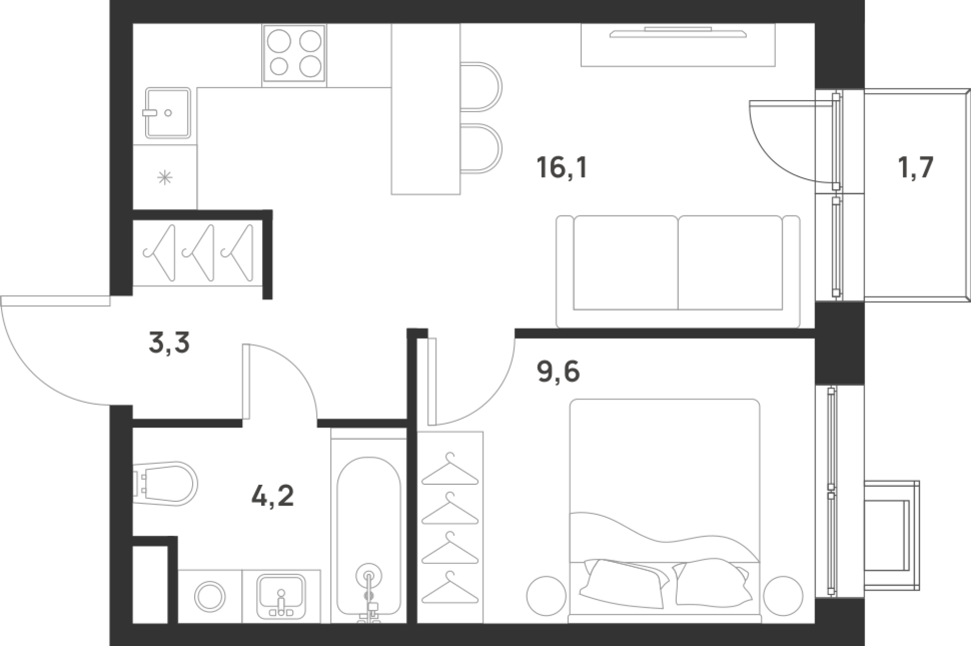 1-комнатная 33 м2 в ЖК Форевиль корпус null этаж 13