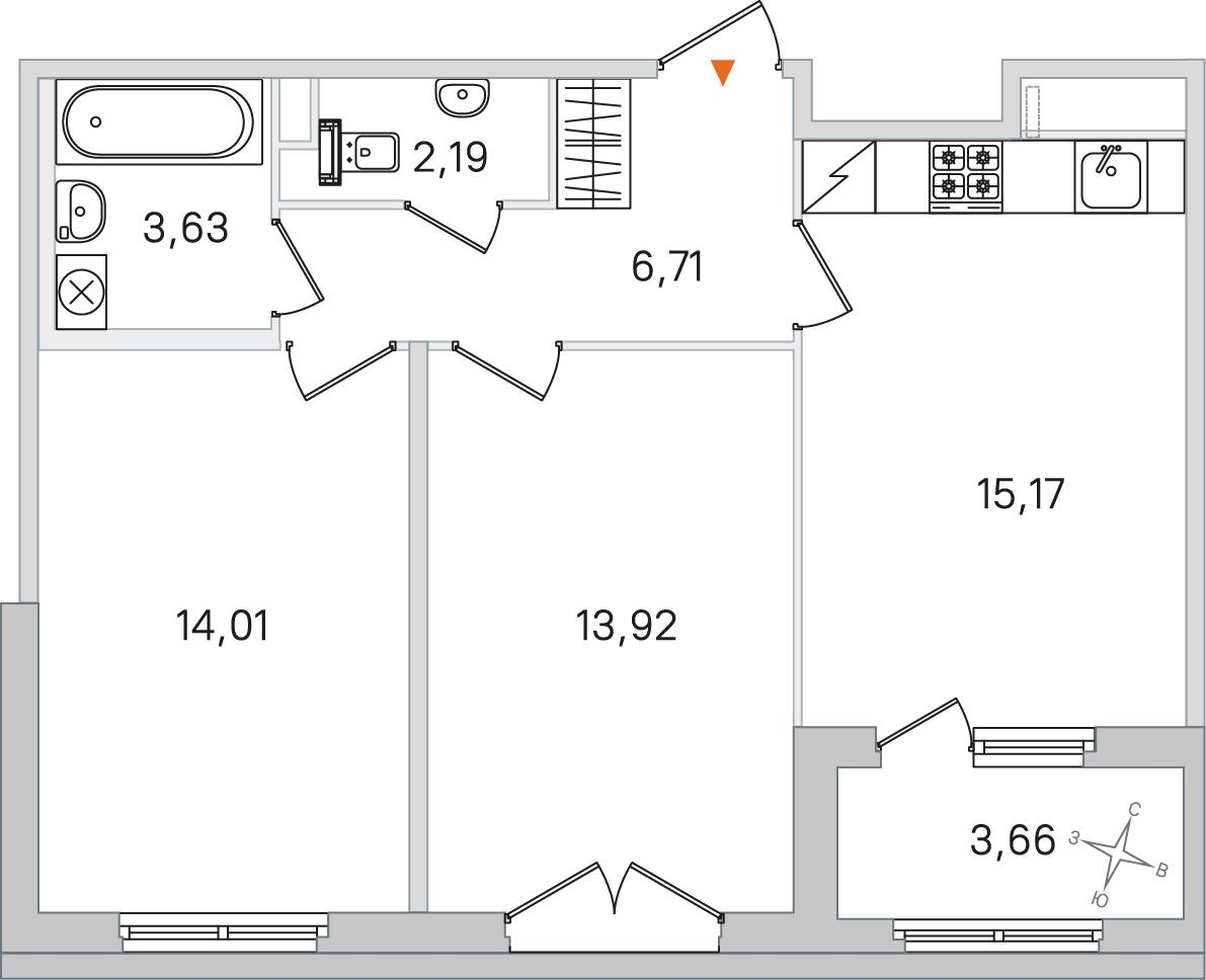 2-комнатная 57 м2 в ЖК Дубровский корпус null этаж 2