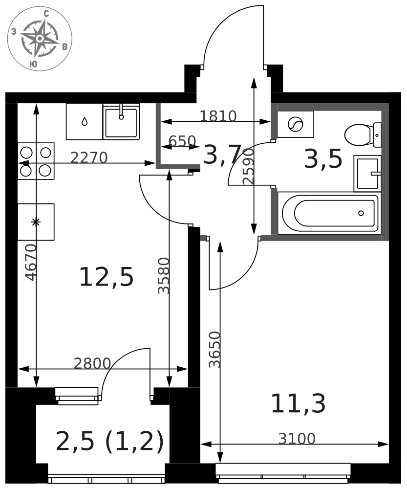 1-комнатная 32 м2 в ЖК 1-й Ясеневский корпус null этаж 2