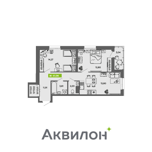 Студия 61 м2 в ЖК Аквилон MySky корпус null этаж 5