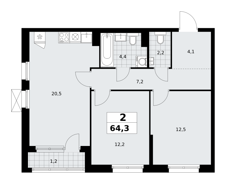 2-комнатная 64 м2 в ЖК Прокшино корпус null этаж 8