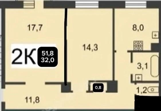 2-комнатная 51.8 м2 в ЖК undefined корпус null этаж 2