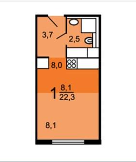 Студия 22.1 м2 в ЖК undefined корпус null этаж 18