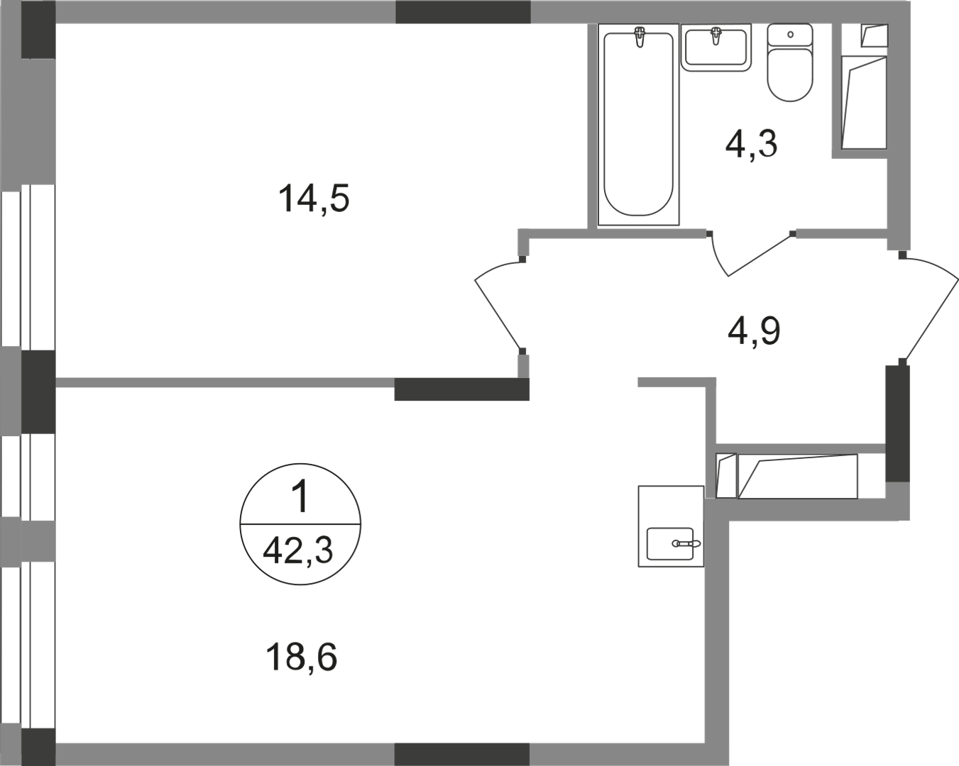 1-комнатная 42 м2 в ЖК Первый Московский корпус null этаж 5