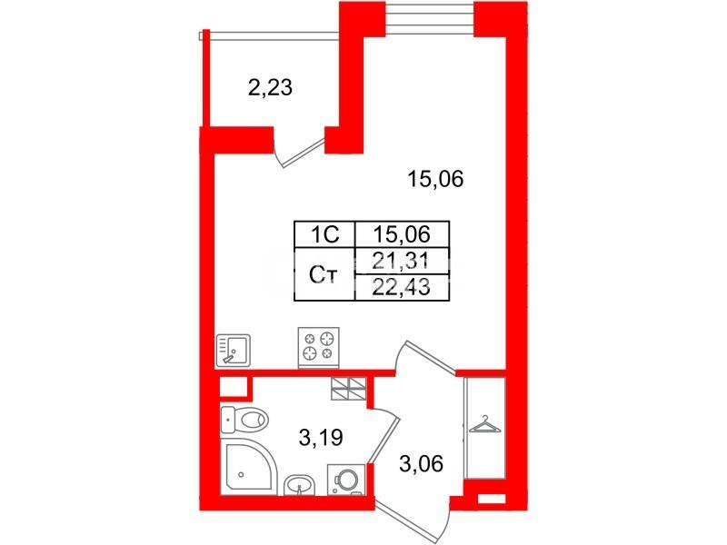 Студия 21 м2 в ЖК Парадный ансамбль корпус null этаж 3