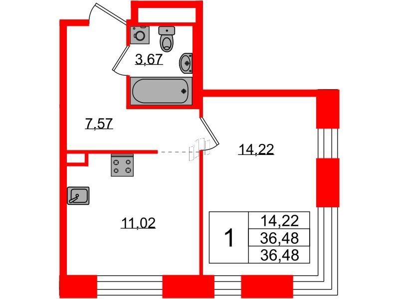 1-комнатная 36 м2 в ЖК PLUS Пулковский корпус null этаж 2