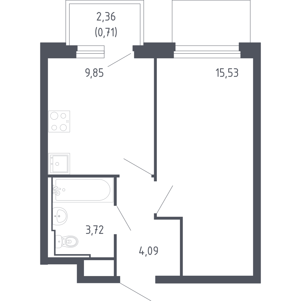 1-комнатная 33 м2 в ЖК Сердце Сахалина корпус null этаж 9