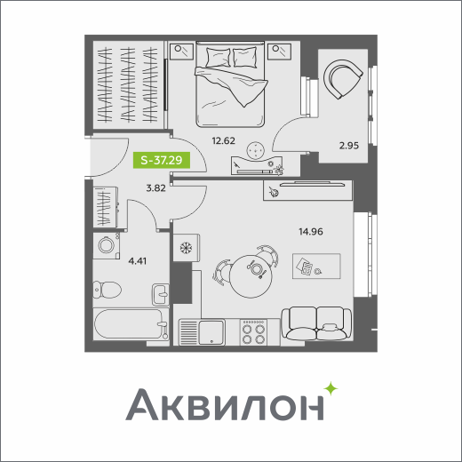 Студия 37 м2 в ЖК Аквилон АКВАРТАЛ корпус null этаж 6