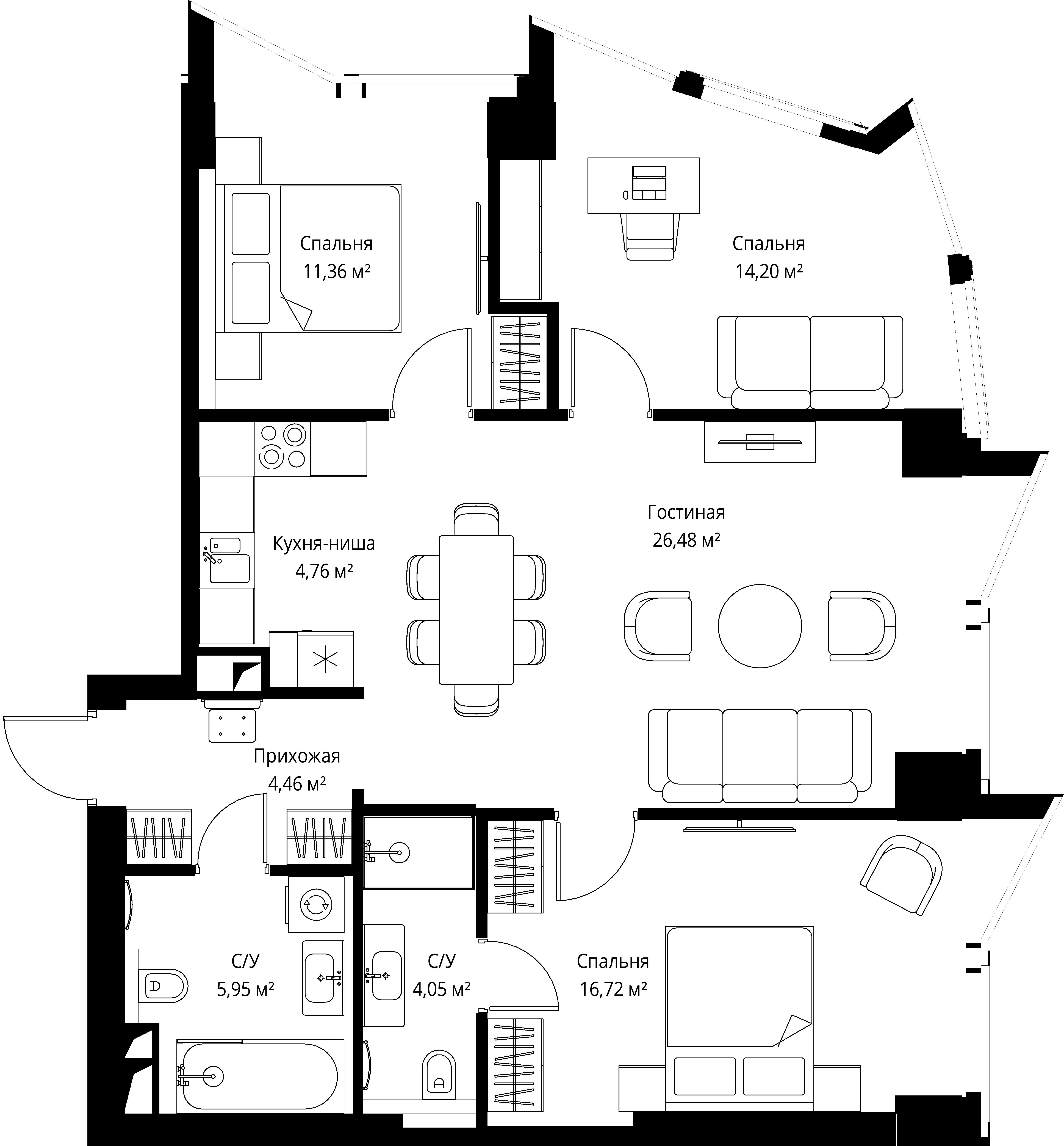 3-комнатная 87 м2 в ЖК Famous корпус null этаж 17