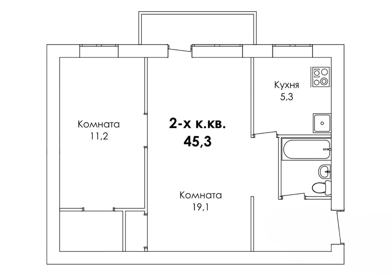 2-комнатная 45.3 м2 в ЖК undefined корпус null этаж 4