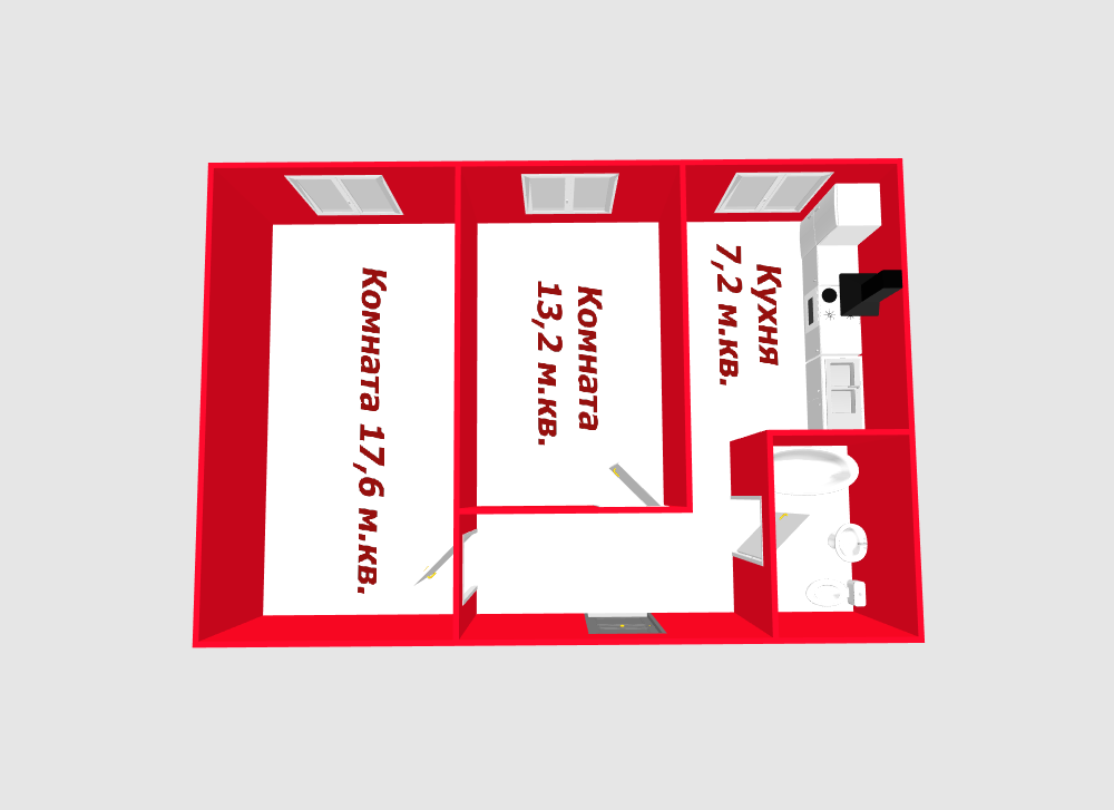 2-комнатная 47.7 м2 в ЖК undefined корпус null этаж 1