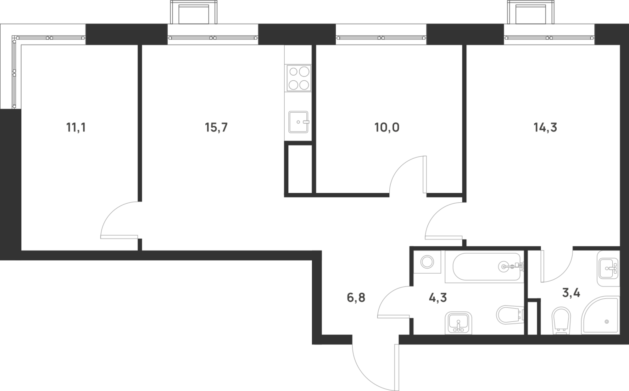 3-комнатная 65 м2 в ЖК Форевиль корпус null этаж 3