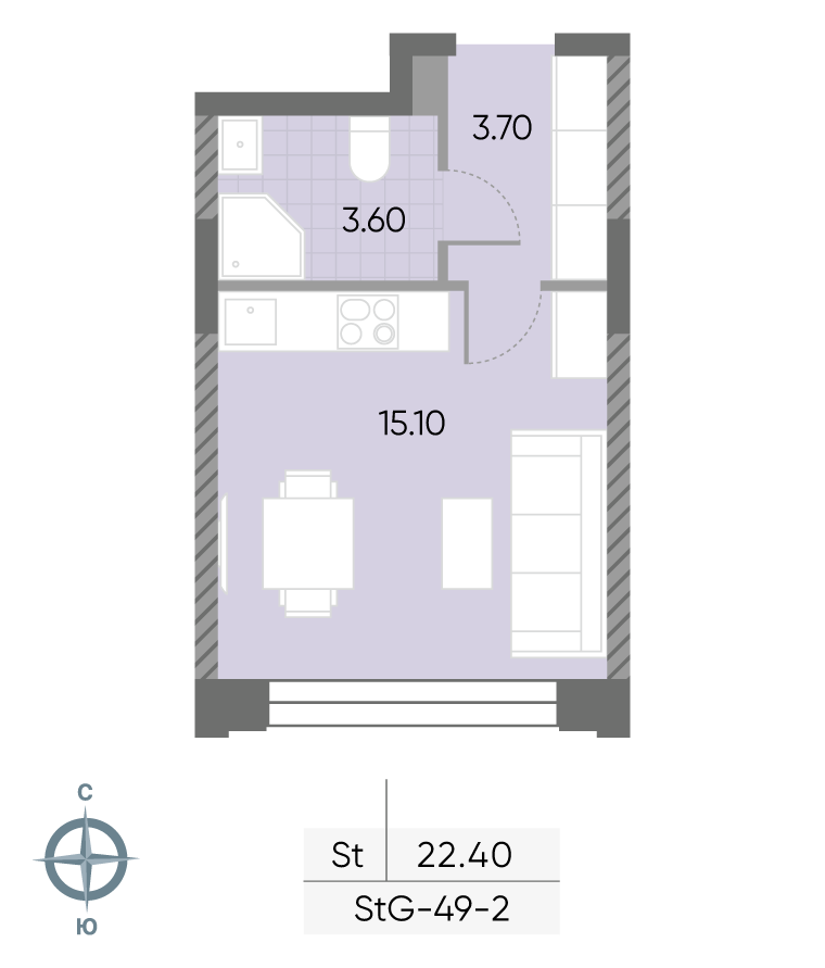 Студия 22 м2 в ЖК Wave корпус null этаж 2