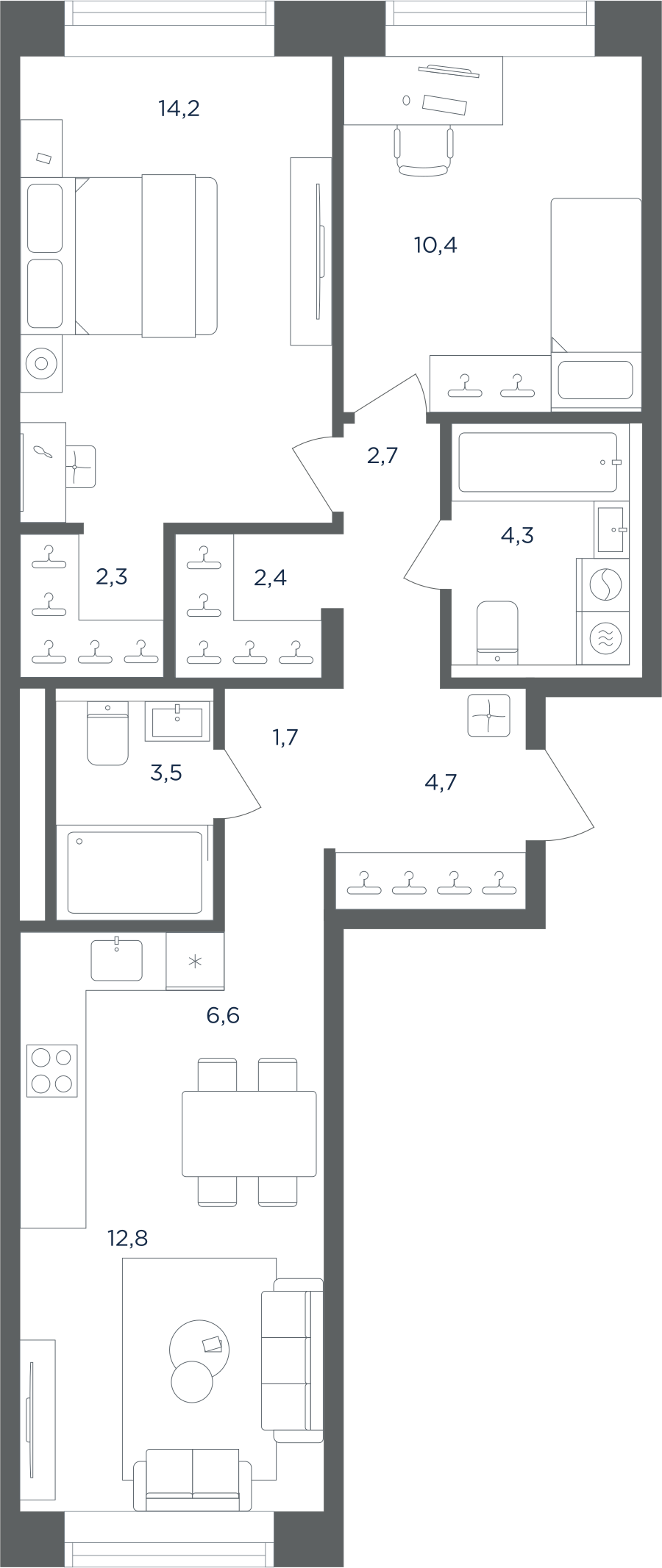 3-комнатная 65 м2 в ЖК Равновесие корпус null этаж 5