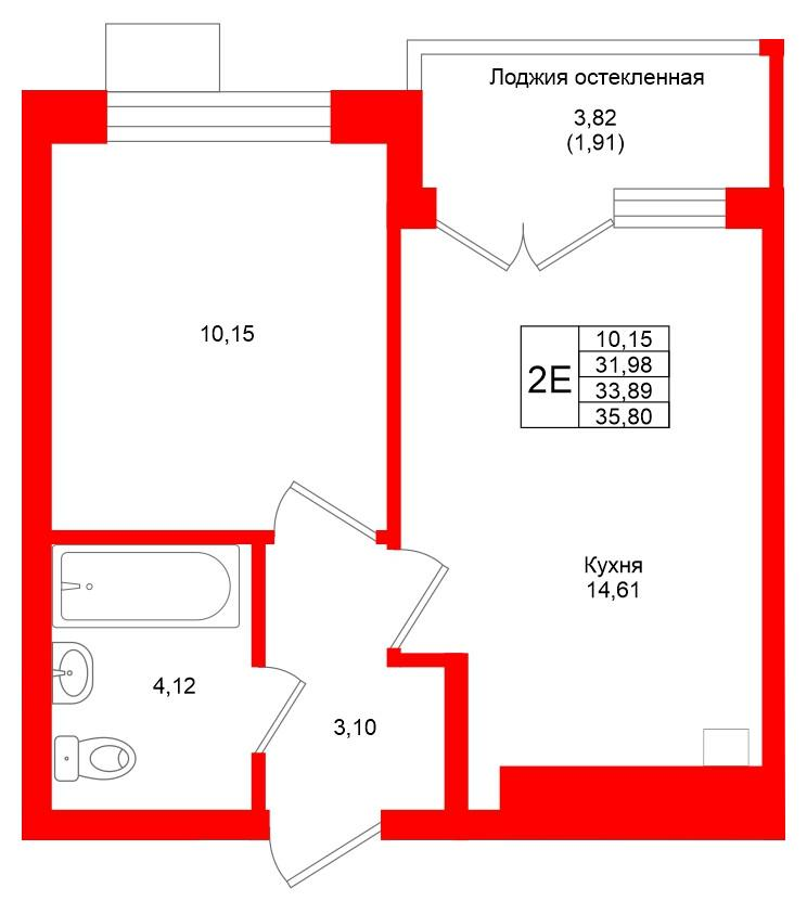1-комнатная 33 м2 в ЖК Lake City-4 корпус null этаж 5