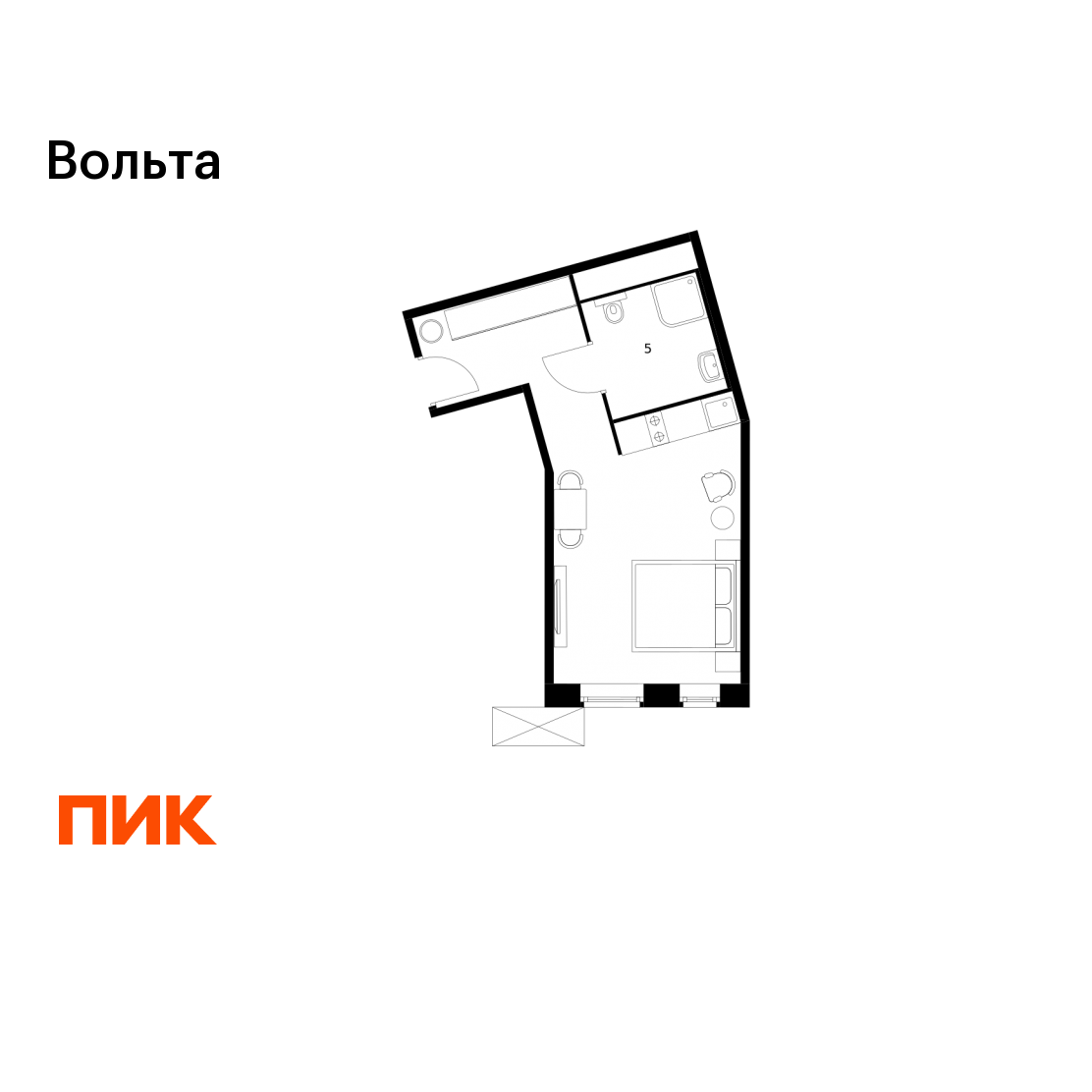 Студия 31 м2 в ЖК Вольта корпус null этаж 14