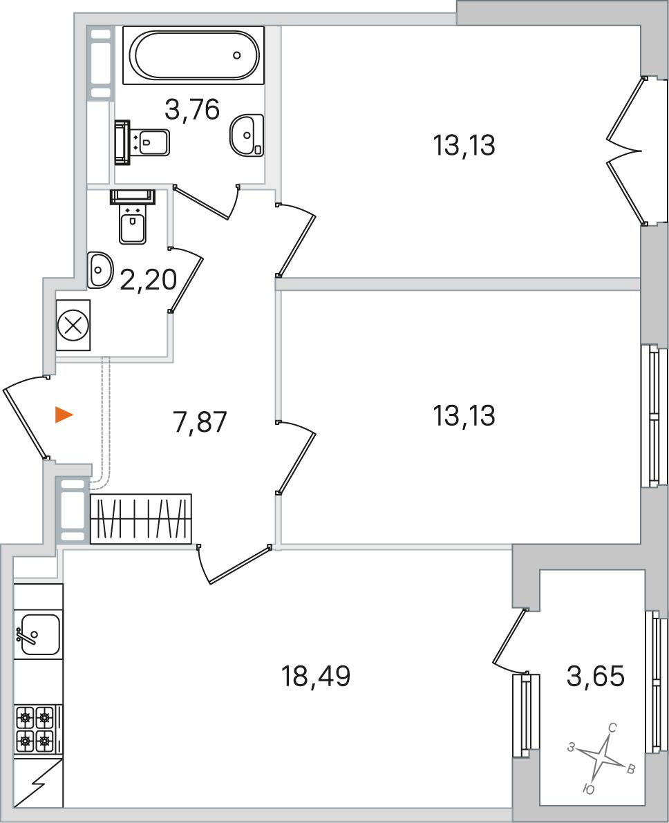 2-комнатная 60 м2 в ЖК Дубровский корпус null этаж 4