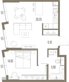 1-комнатная 54 м2 в ЖК Северный порт. Береговые кварталы корпус null этаж 52