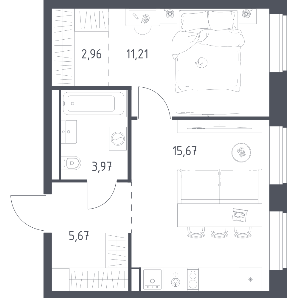 1-комнатная 39 м2 в ЖК Литературный Квартал корпус null этаж 6