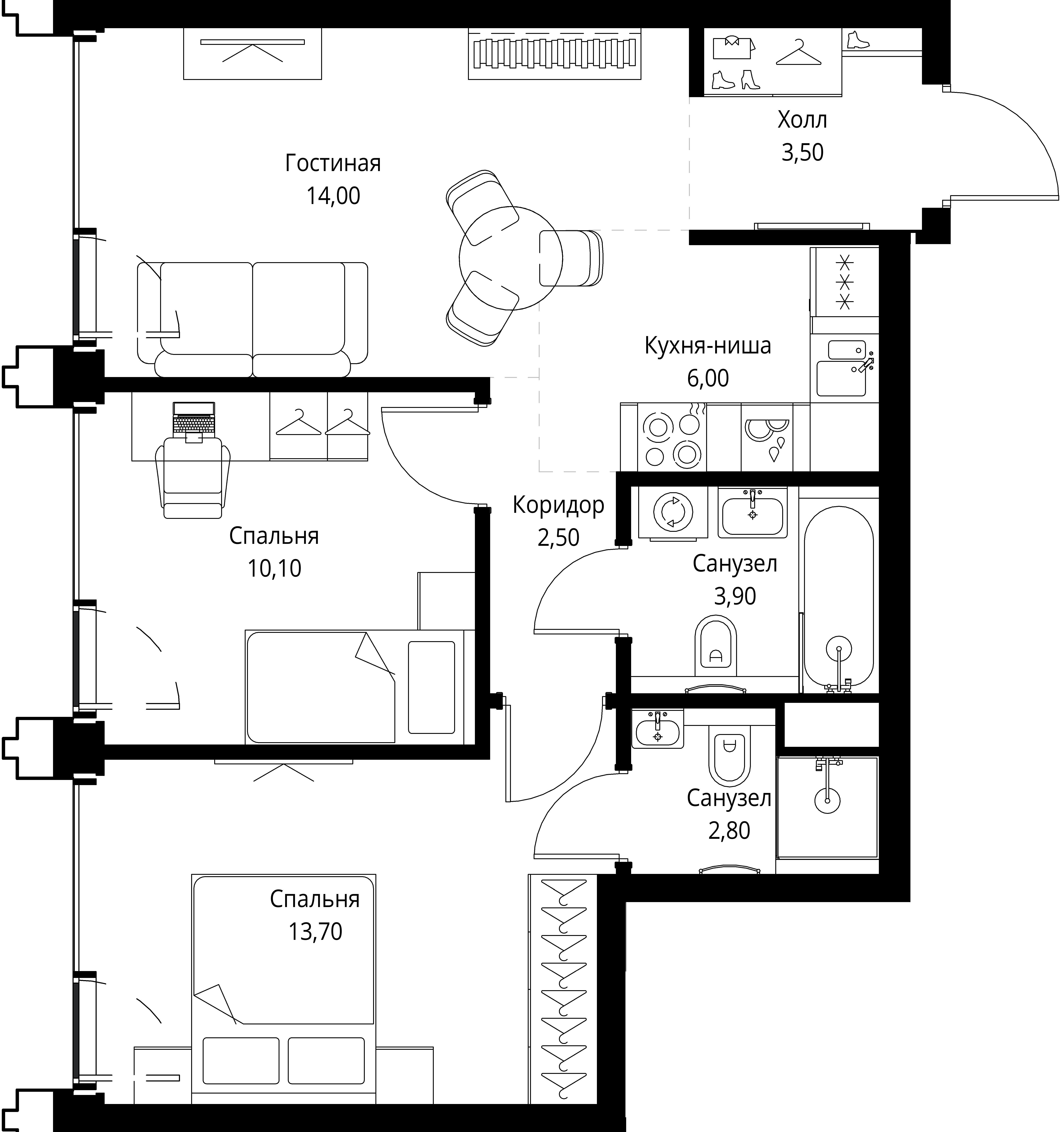 2-комнатная 56 м2 в ЖК СЕТ корпус null этаж 54