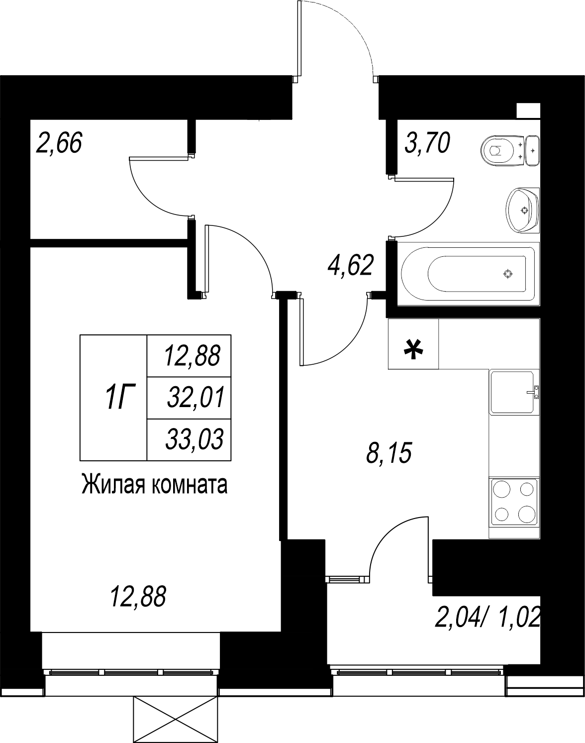 1-комнатная 33 м2 в ЖК Династия корпус null этаж 3