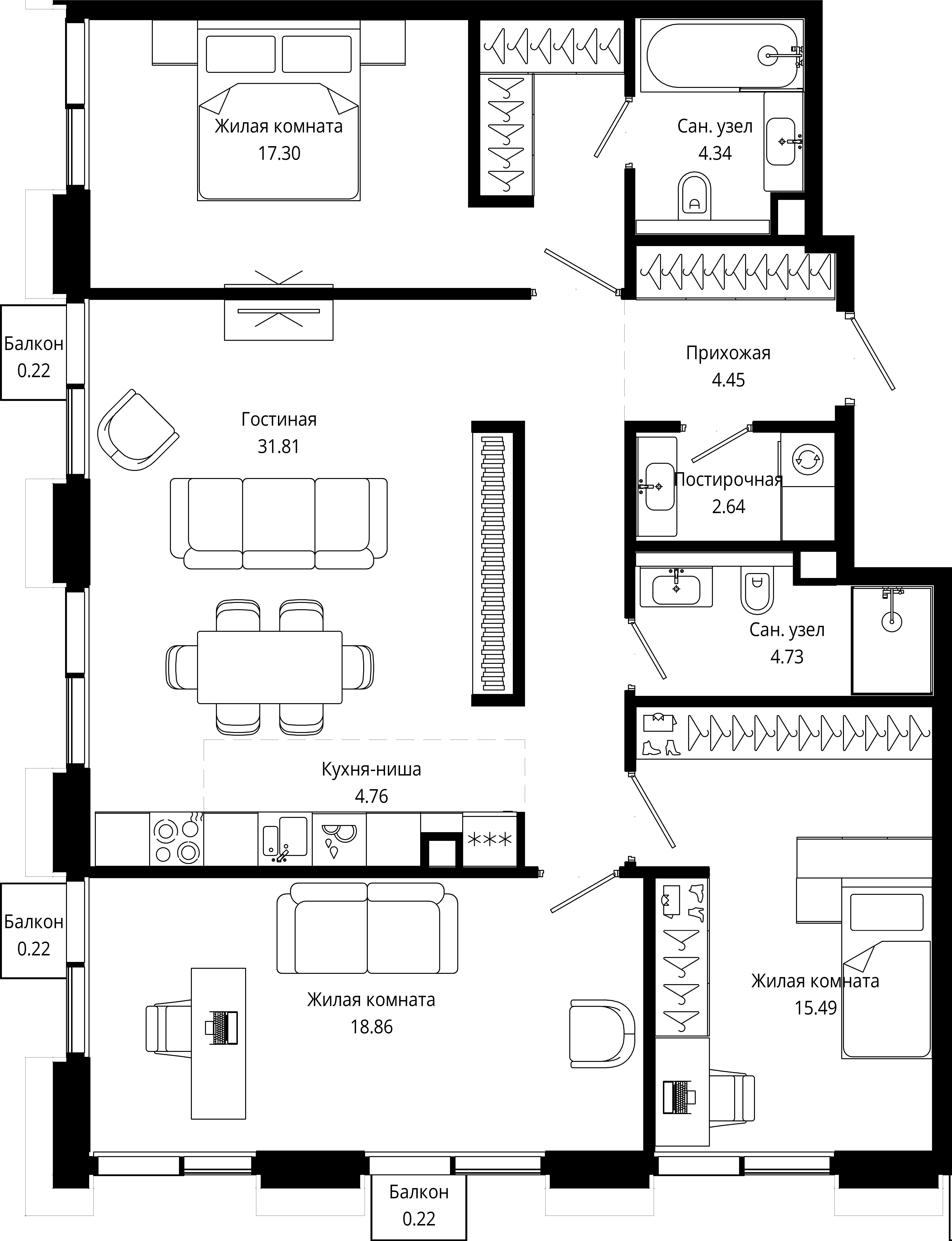 3-комнатная 104 м2 в ЖК МОД корпус null этаж 6