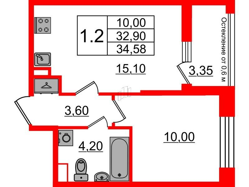 1-комнатная 32 м2 в ЖК Бионика Заповедная корпус null этаж 2