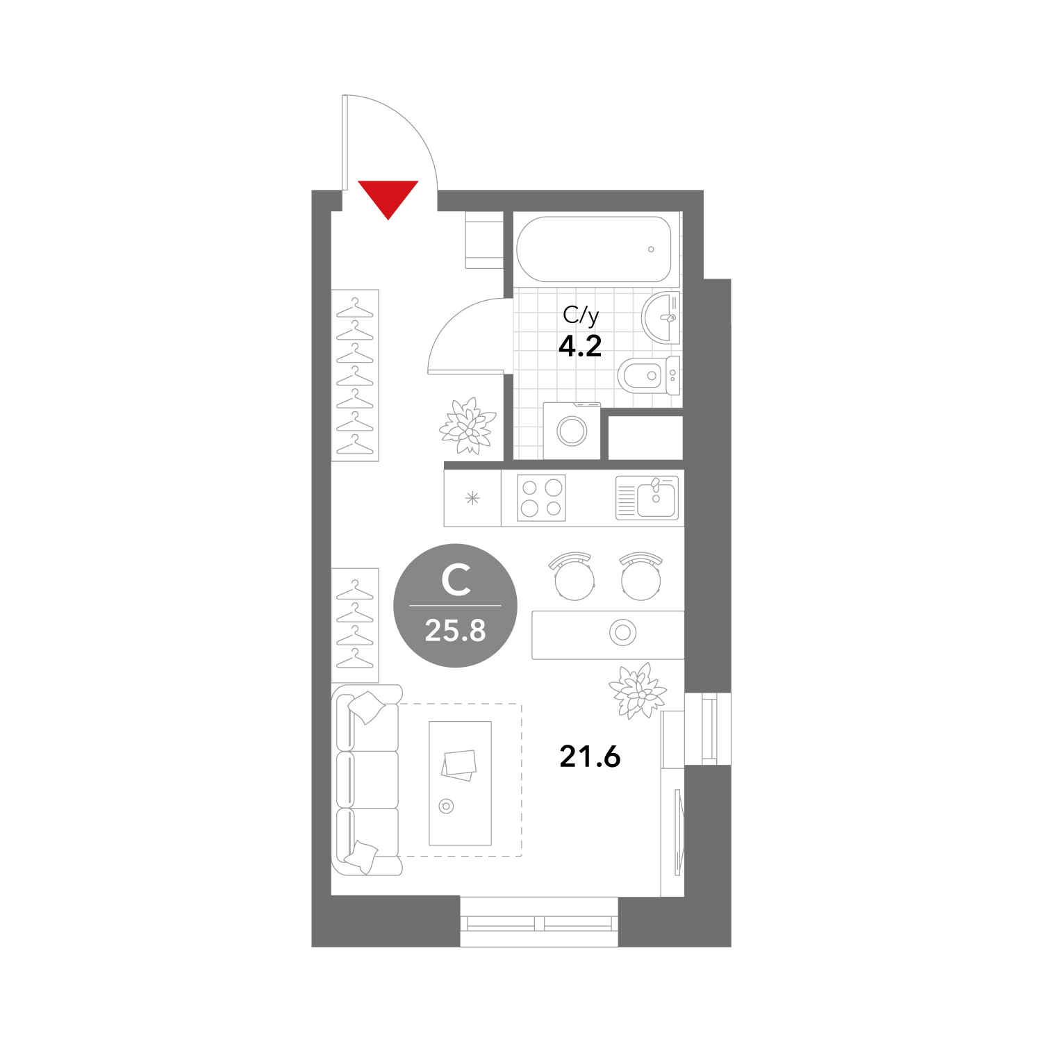 Студия 25 м2 в ЖК Voxhall корпус null этаж 13