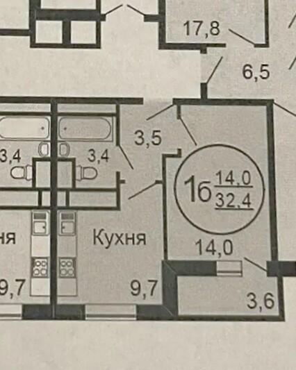 1-комнатная 32 м2 в ЖК undefined корпус null этаж 2