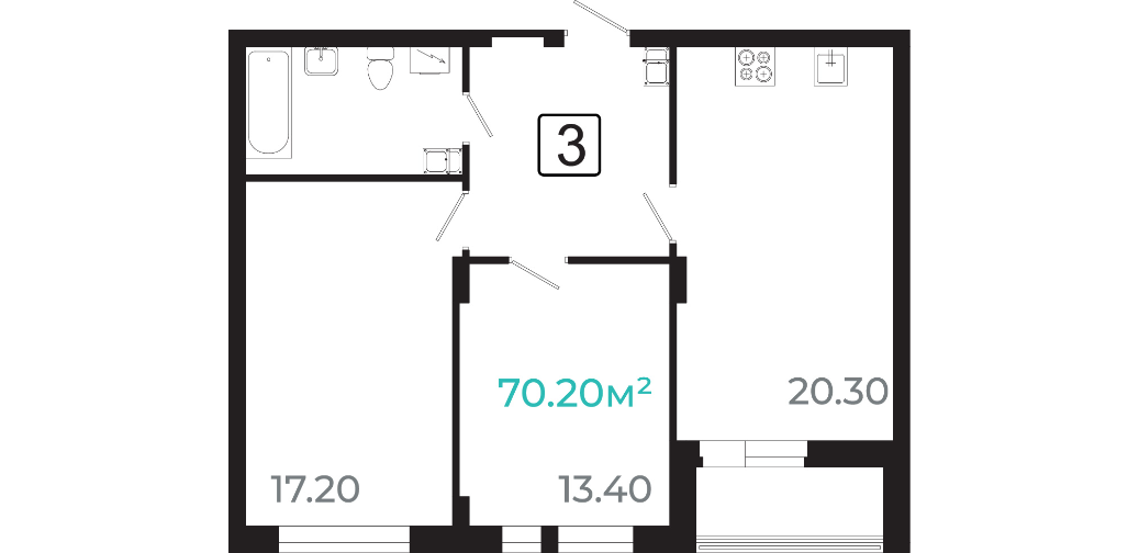 3-комнатная 68.3 м2 в ЖК undefined корпус null этаж 10
