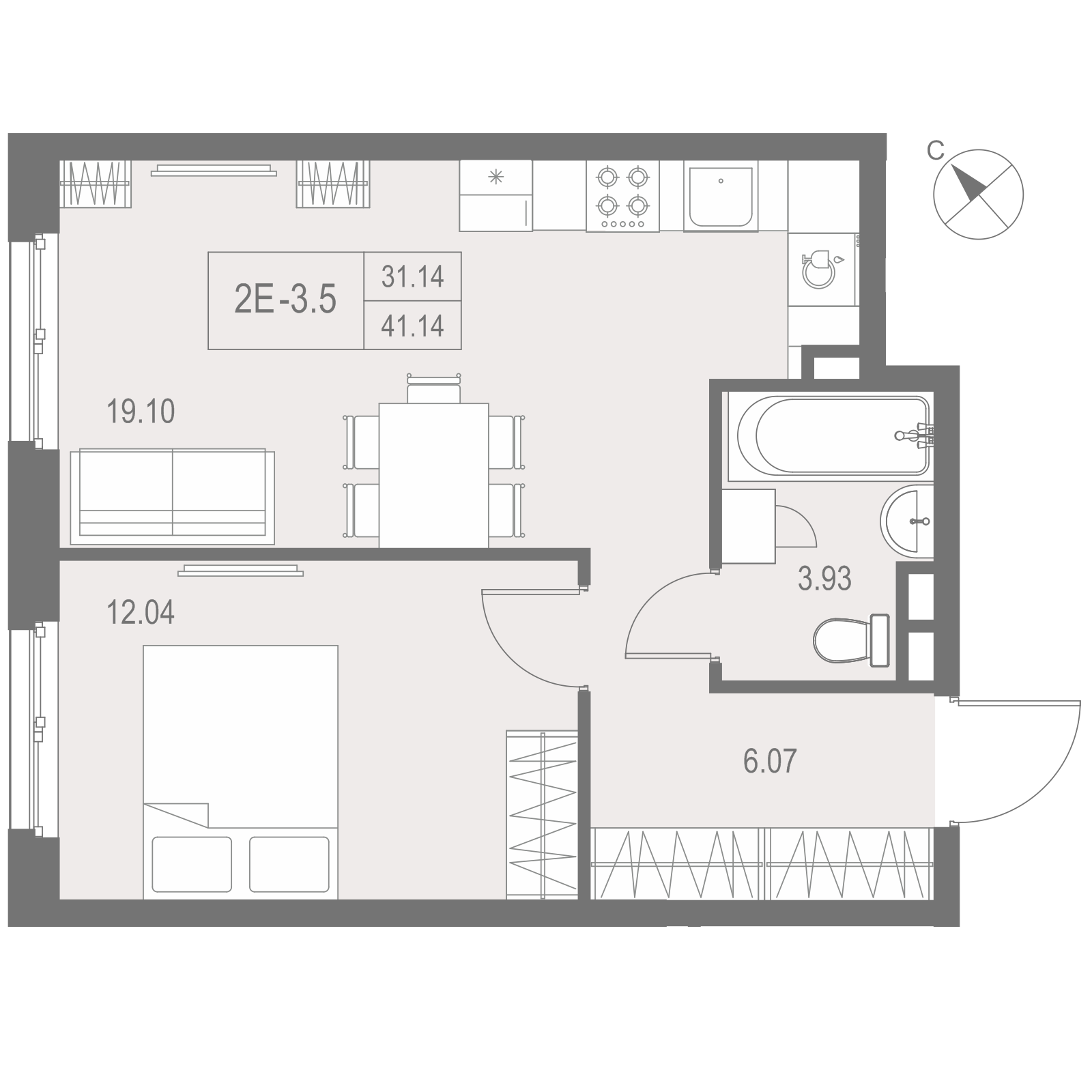 1-комнатная 41 м2 в ЖК  Zoom на Неве корпус null этаж 9
