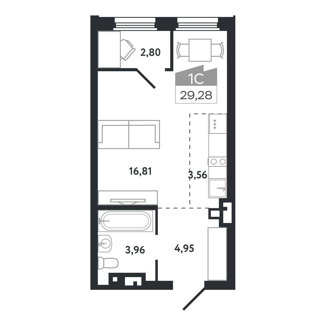 Студия 29 м2 в ЖК Квартал 1604 корпус null этаж 9