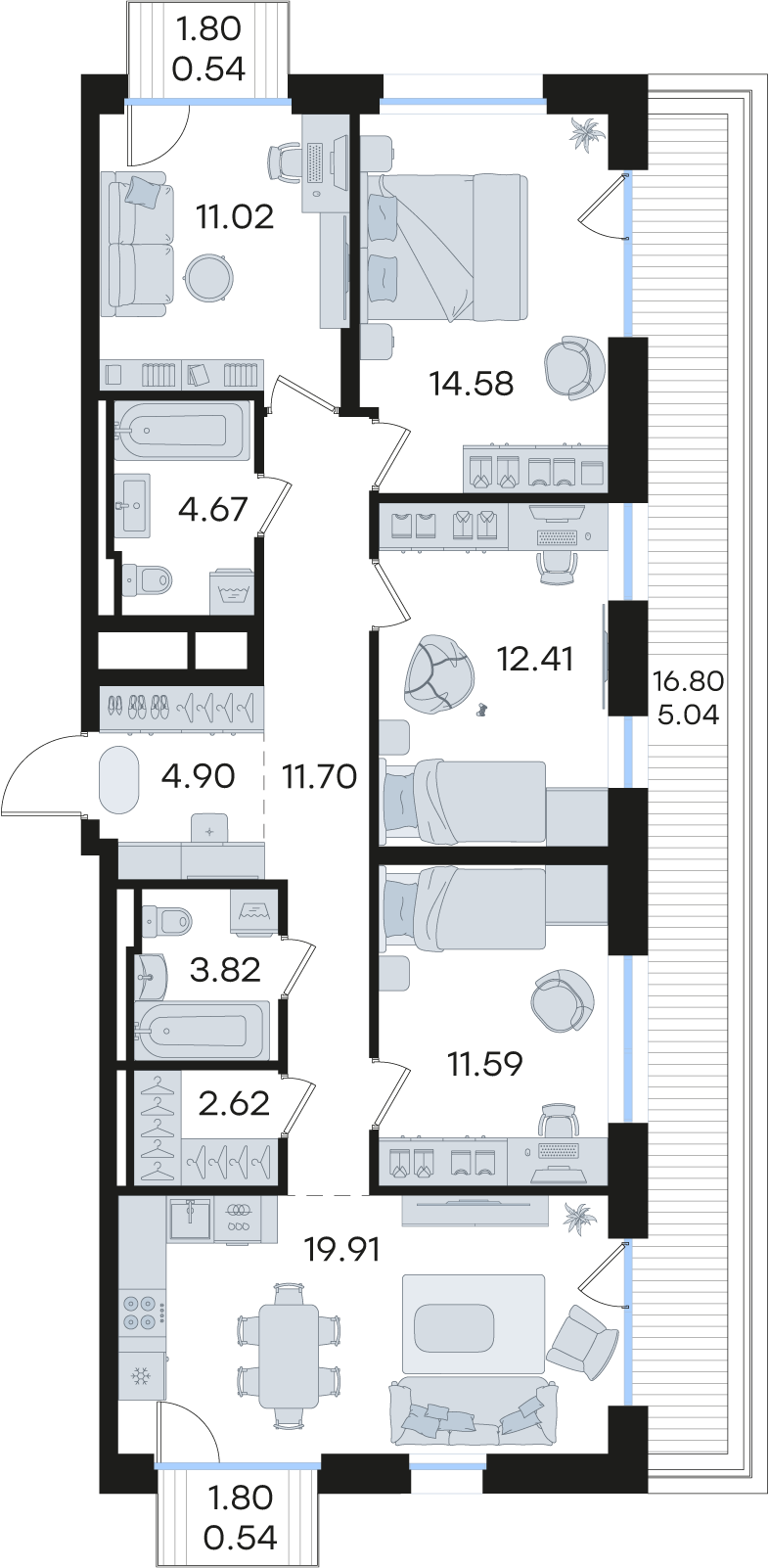 4-комнатная 103 м2 в ЖК Статус на Гребном канале корпус null этаж 11
