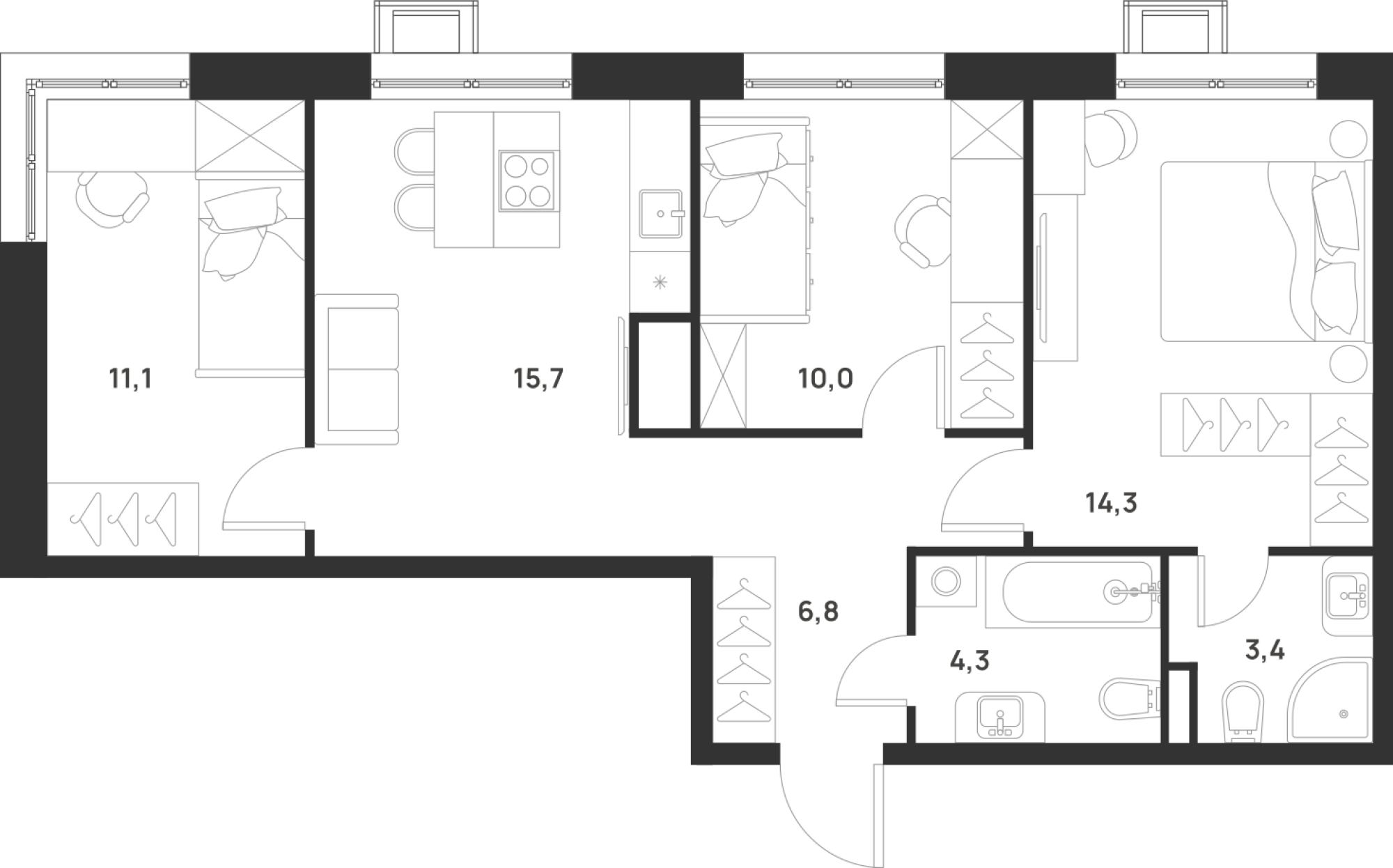 3-комнатная 65 м2 в ЖК Foreville корпус null этаж 8