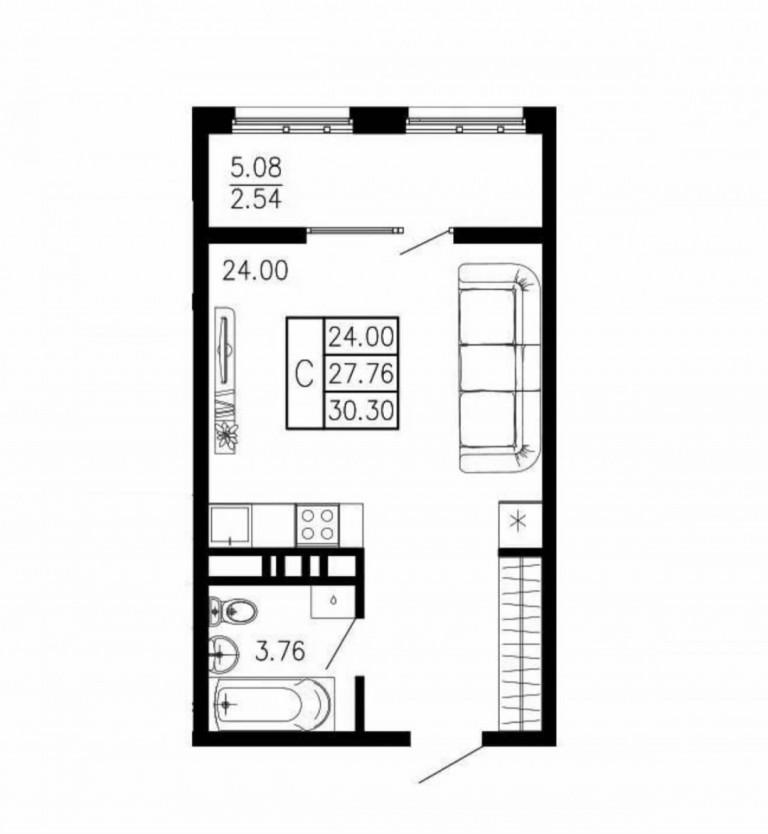 Студия 30.3 м2 в ЖК undefined корпус null этаж 2