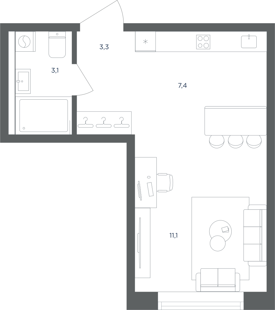 1-комнатная 24 м2 в ЖК Равновесие корпус null этаж 3