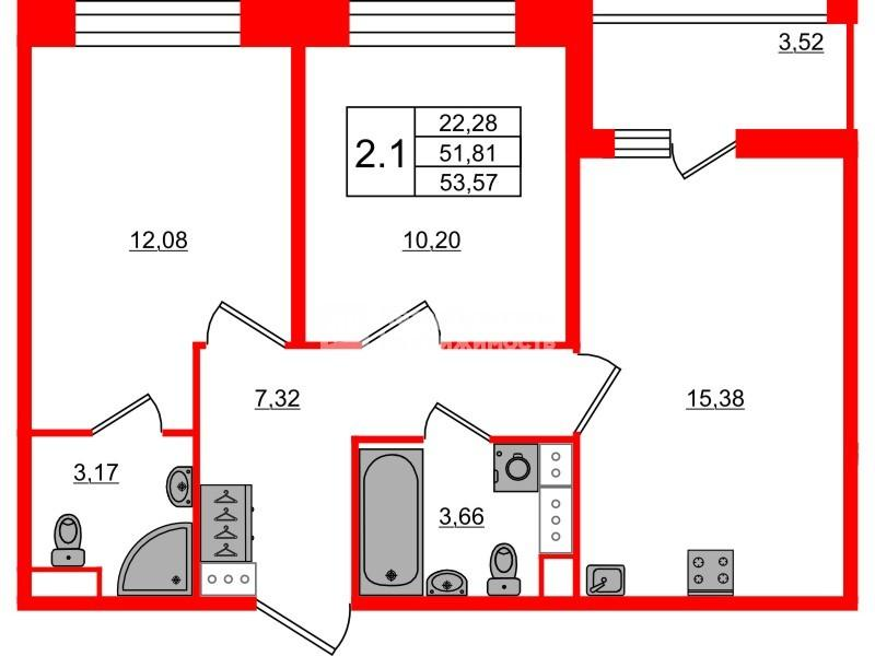 2-комнатная 51 м2 в ЖК Астра Континенталь корпус null этаж 9