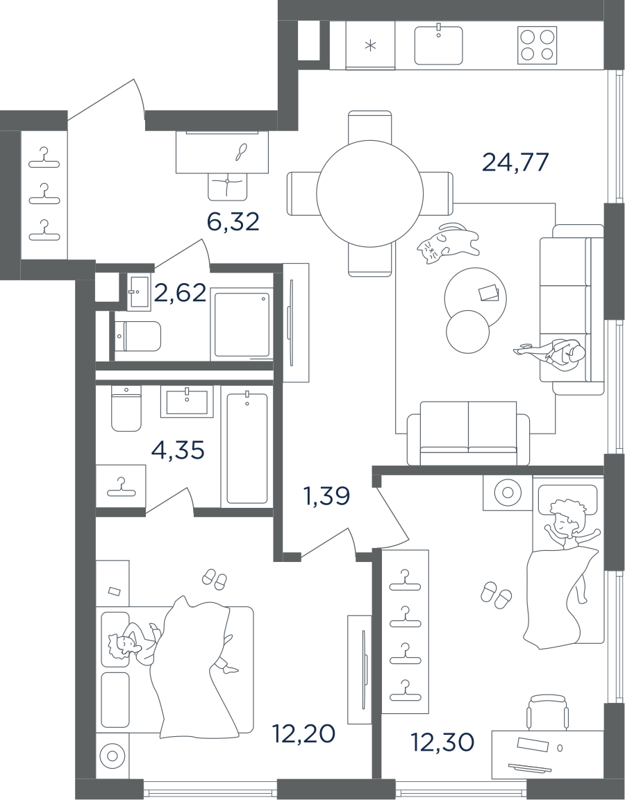2-комнатная 63 м2 в ЖК ULTIMACity корпус null этаж 27