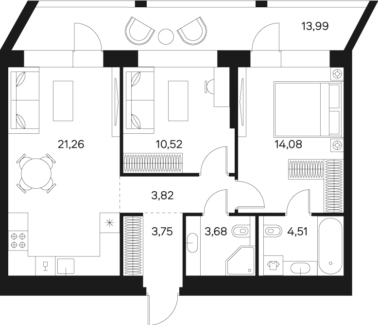 2-комнатная 68 м2 в ЖК Forst корпус null этаж 4