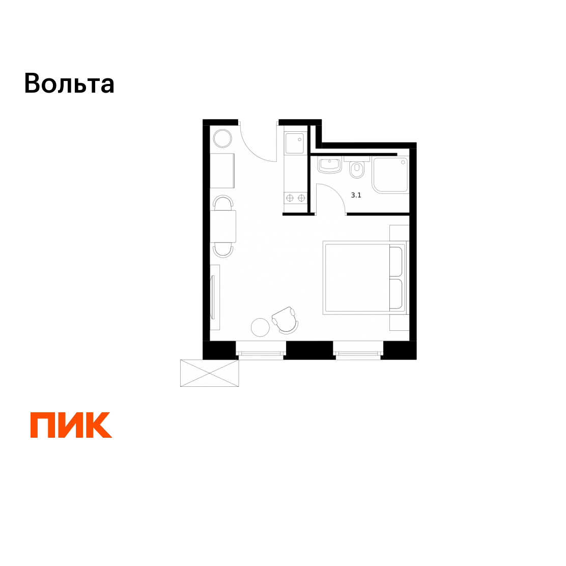 Студия 23 м2 в ЖК Вольта корпус null этаж 9