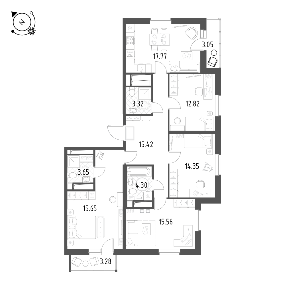 4-комнатная 110 м2 в ЖК Раута корпус null этаж 25
