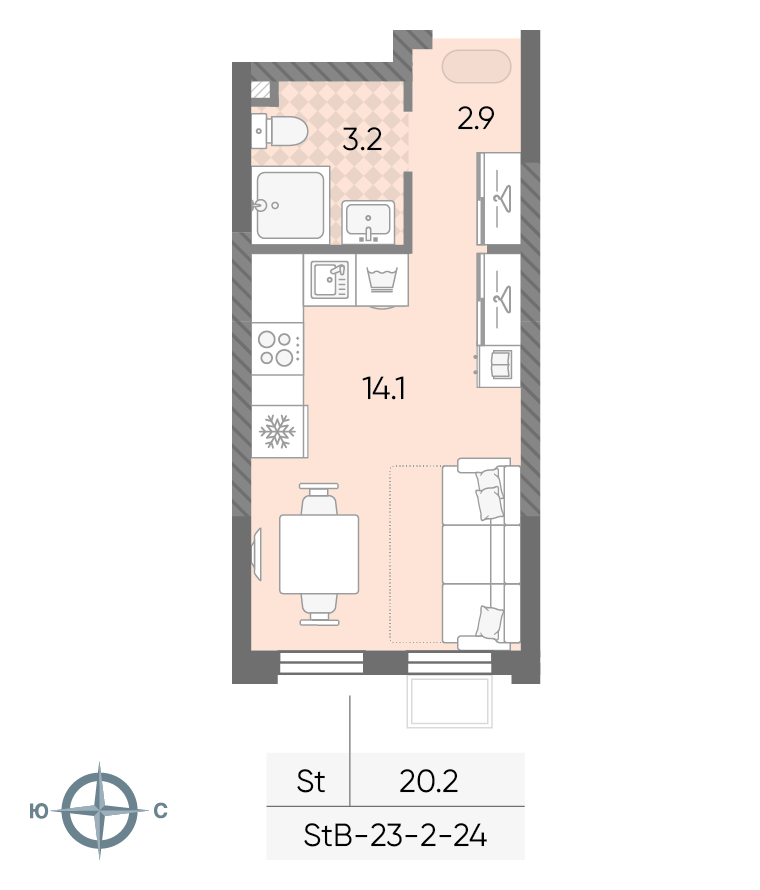 Студия 20 м2 в ЖК ЛУЧИ корпус null этаж 8