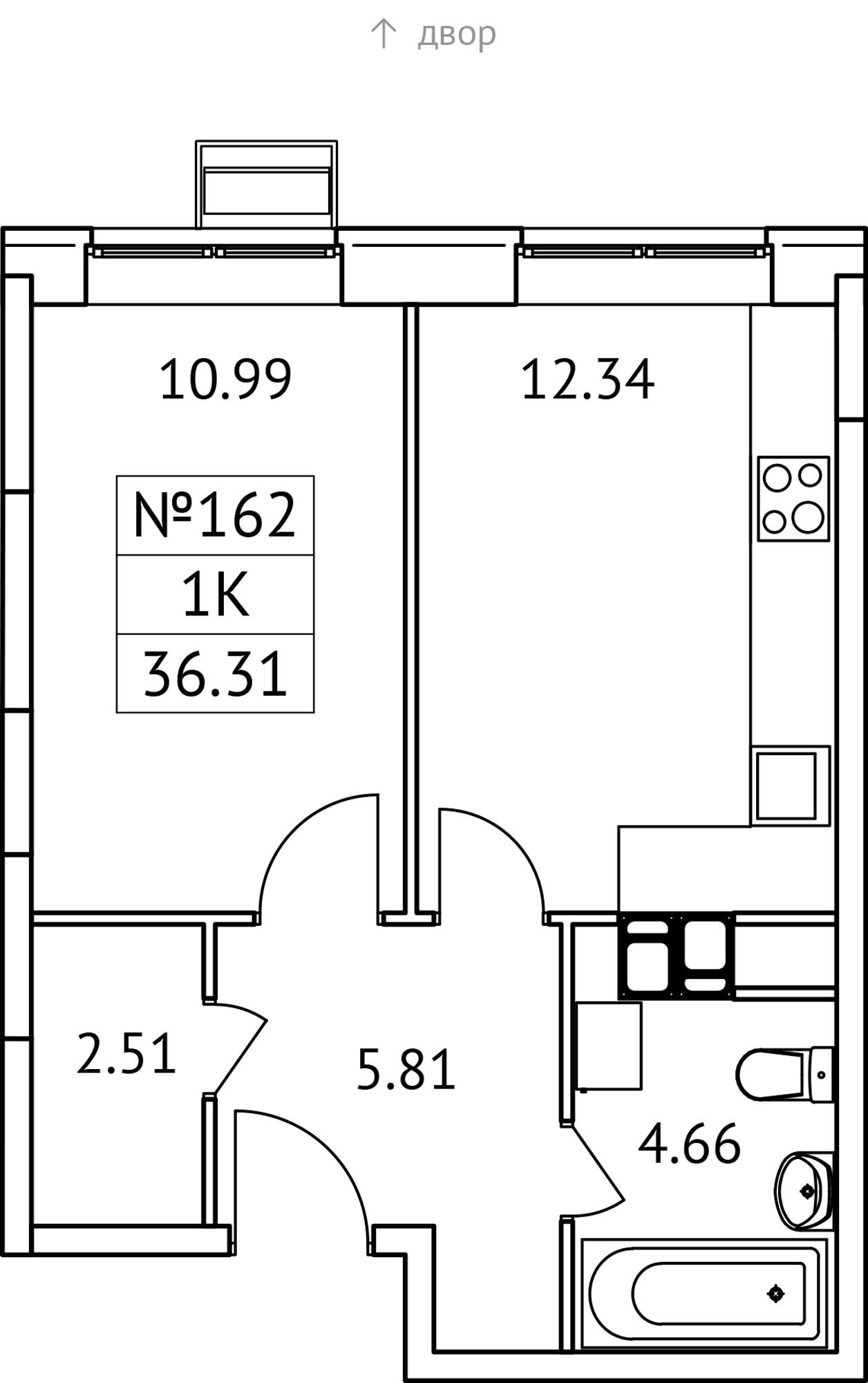 1-комнатная 36 м2 в ЖК Новотомилино корпус null этаж 8