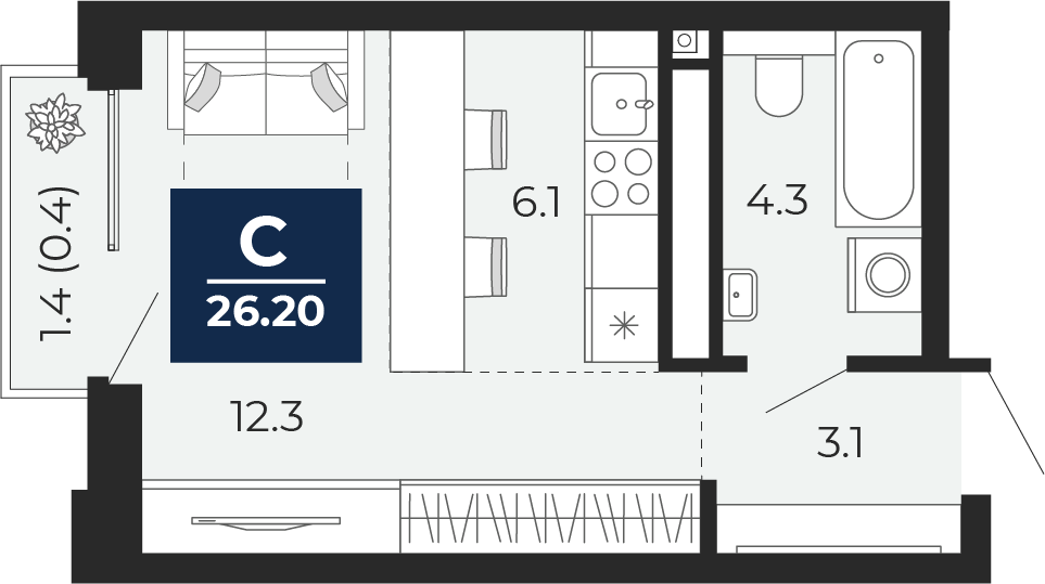 Студия 25 м2 в ЖК Мириады корпус null этаж 12