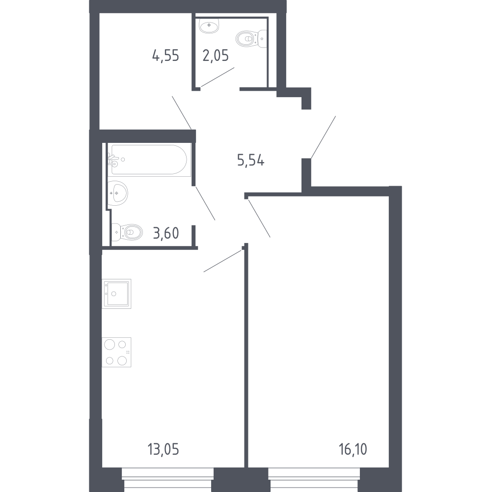 1-комнатная 44 м2 в ЖК Сердце Сахалина корпус null этаж 2