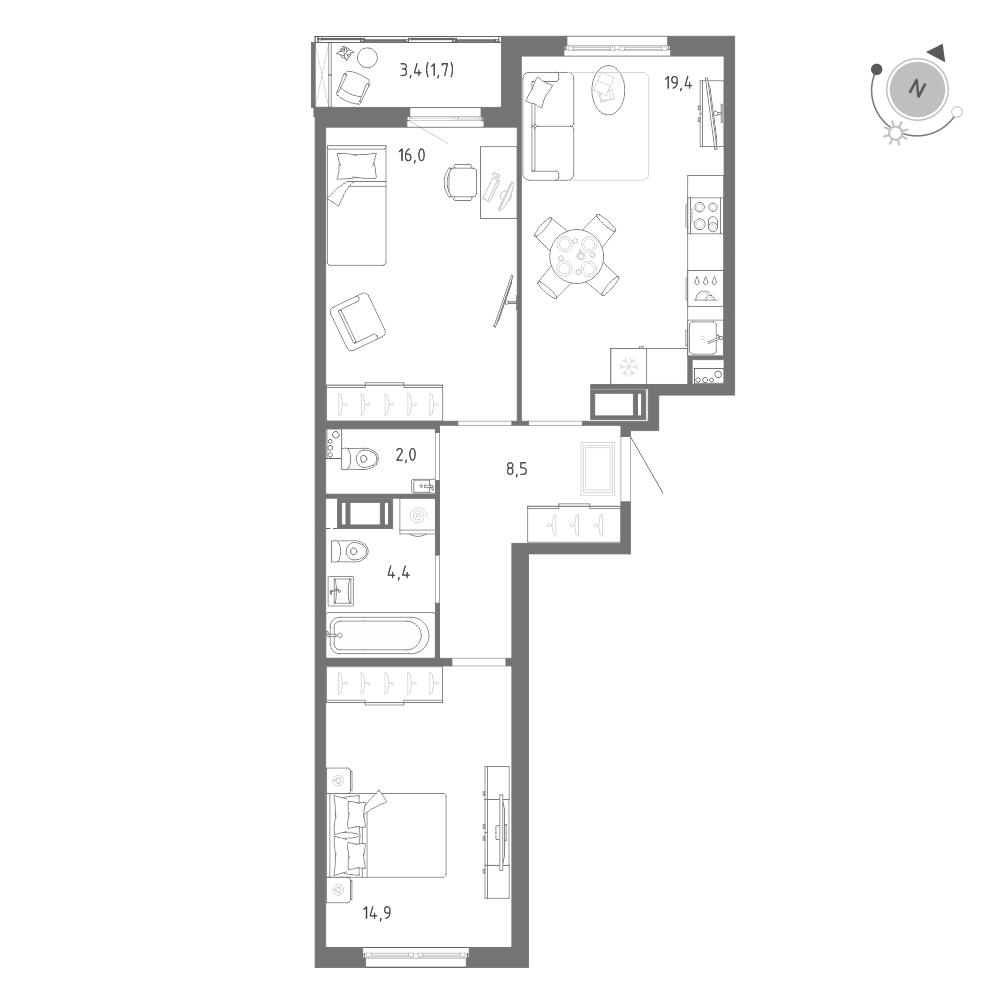 2-комнатная 66 м2 в ЖК Клюква.Парк корпус null этаж 10